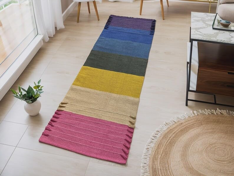 Payal Rugs Cotton Yoga Mat - Eco-Friendly Hand-Woven Rug - Non Slip & Thick (24”x72”x5mm) for Yoga Everyday Fitness at Home - Comfortable Extra-Long - color: Multicolor 02