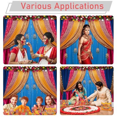 Yeele 6x4ft India Pooja Backdrop Diwali Marigold Blue Curtain Background for Photography Indian Ganpati Puja Traditional Wedding Festival Party Decoration Photo Booth Props - size: 6x4ft
