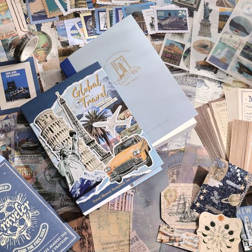 emmoolife Scrapbooking Supplies Kit, Daily Life World Travel Scrapbook Kit for Bullet Junk Journal, Stationery, A6 Grid Notebook, DIY Journaling Supplies, Birthday Craft Gift Teen Women - color: Journey