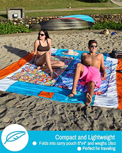 ECCOSOPHY Sandproof Beach Blanket, Oversized Sand Free Mat 9x10 ft - color: Blue
