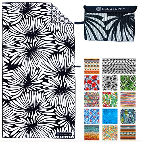 ECCOSOPHY Microfiber Beach Towel - Quick Dry, Sand Free and Oversized 71x35 | Super absorbent, lightweight, swimming, gym, extra large, pool, cruise, camping, yoga, travel, compact, carry bag, vacation - color: Lovina