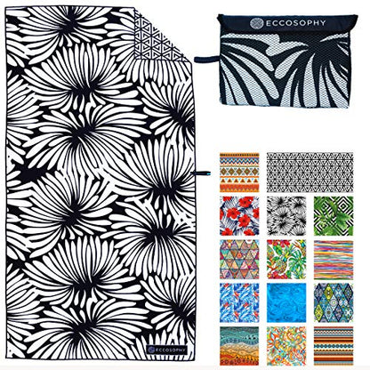 ECCOSOPHY Microfiber Beach Towel - Quick Dry, Sand Free and Oversized 71x35 | Super absorbent, lightweight, swimming, gym, extra large, pool, cruise, camping, yoga, travel, compact, carry bag, vacation - color: Lovina