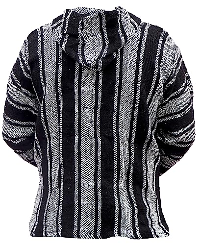 Del Mex Mexican Baja Hoodie Hippie Surf Poncho Sweater Sweatshirt Pullover Jerga - color: Black/White, size: XX-Large