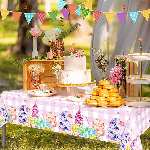 1Pc Ice Cream Cake Party Plastic Tablecloth 54 x 87 Inch Summer Sweet Ice Cream Long Rectangular Table Cover for Buffet Ice Cream Party Holiday Dinner Picnic Tablecloth for Kitchen Event Use - color: Ice Cream Cake