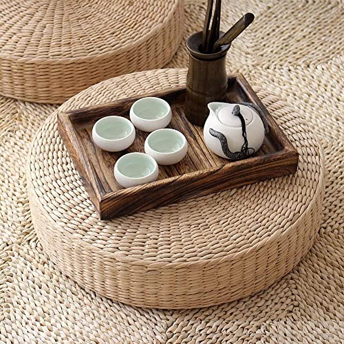 HUAWELL Japanese Style Handcrafted Eco-Friendly Breathable Padded Knitted Straw Flat Seat Cushion, Hand Woven Tatami Cushion Best for Zen, Yoga Practice or Buddha Meditation (19.7) - size: 19.7