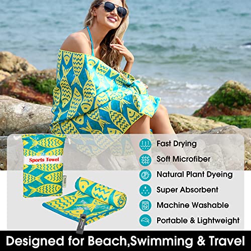4Monster Quick Dry Beach Towel, Ultra Absorbent Microfiber Travel Towel, Lightweight & Compact for Beach, Swimming, Camping, Pool, Water Sports & Yoga - color: 05yellow-blue, size: 63.00" x 31.50"