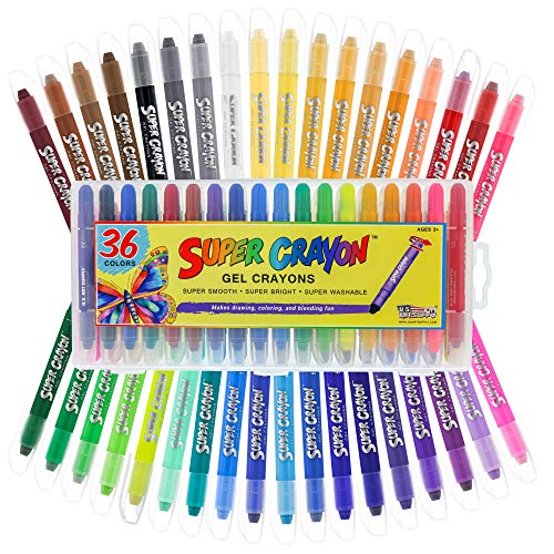 U.S. Art Supply Jumbo Twistable Crayons Set of 36 Colors | Silky Gel, Twistable Washable Crayons for Coloring Books, Arts & Crafts, Non Toxic Twist Up Easy Glide - Bright and Blendable