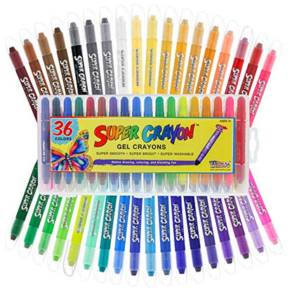 U.S. Art Supply Jumbo Twistable Crayons Set of 36 Colors | Silky Gel, Twistable Washable Crayons for Coloring Books, Arts & Crafts, Non Toxic Twist Up Easy Glide - Bright and Blendable