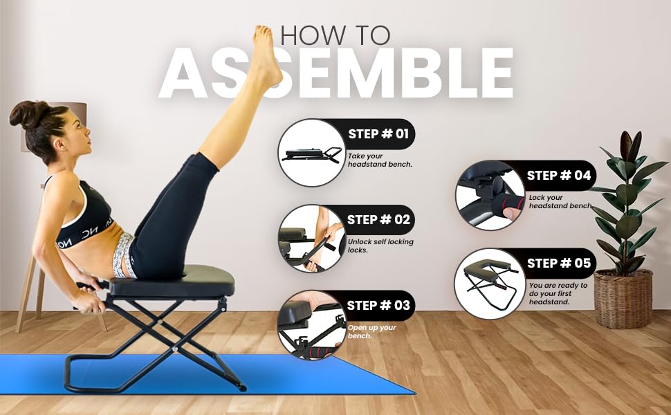 Longer+Wider+Bigger SISYAMA Yoga Headstand Bench Chair with Handles Headstand Handstand Inversion Workout Stretch