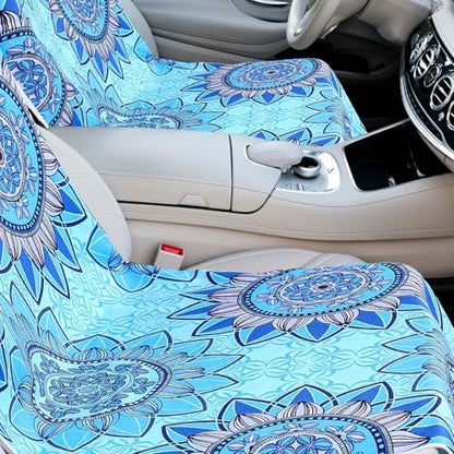 Hahafelt 2 Pack Car Seat Towel Cover with Storage Bag, Blue Mandala | 63 x 32 in Car Towel Seat Cover Non Slip Waterproof, Gym Workout Swimming Running, Machine Washable Sweat Absorbent Protector - style: Blue Mandal
