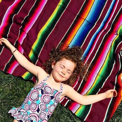 Del Mex Mexican Serape Blanket (X-Large, Burgundy) - color: Burgundy, size: X-Large