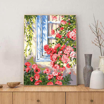 ZRIZQ Paint by Numbers Kit for Adults Beginner,Flowers Window,16x20 | Full set with wooden brushes,rolled canvas,rich paints.Calming activity.Beginner friendly.Just open and paint. - color: 16"X20"Rolled Canvas(Frameless)-Flowers 14