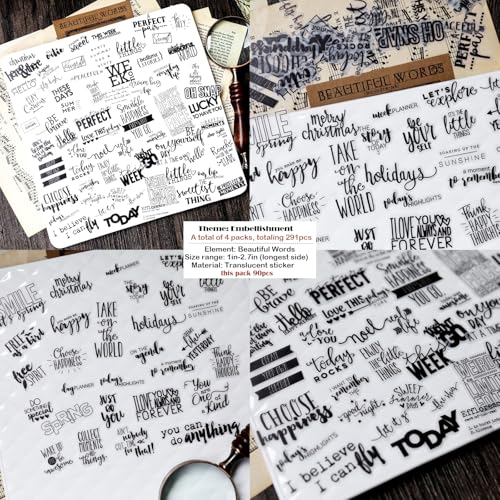 CATaireen Vintage Junk Journal Items Die Cut Cutout Translucent Paper Stickers Art Aesthetic Scrapbook Kit Clear Back Decal Travel Journaling Diary Stuff Collage Supplies (291pcs Embellishment)