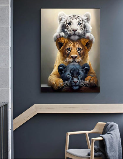 Diamond Art Kits for Adults,Three Tigers Diamond Painting Kit 11.8x15.8inch | 5D DIY Full Round Drill Paint by Diamond,Diamond Dot Gem Art Crafts,for Home Art Wall Beginners - color: KM48-1