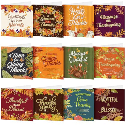 Saillong 12 Pack Fall Thanks Diamond Painting Greeting Card Kits DIY Thanksgiving Diamond Art Cards with Envelope Maple Leaves 5D Rhinestones Paint Card for Adults DIY Crafts Family Friend Autumn Gift - color: Thanksgiving