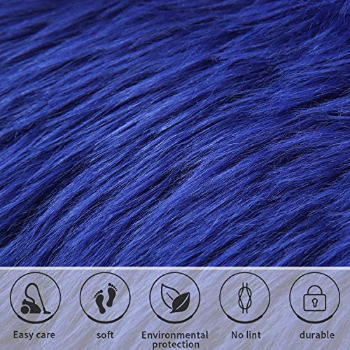 Softlife Blue Faux Fur Sheepskin Chair Cover Seat Cushion Pad Super Soft Area Rugs for Living Bedroom Sofa Dorm (1.6ft x 1.6ft, Royal Blue) - color: Royal Blue