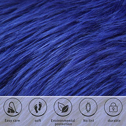 Softlife Blue Faux Fur Sheepskin Chair Cover Seat Cushion Pad Super Soft Area Rugs for Living Bedroom Sofa Dorm (1.6ft x 1.6ft, Royal Blue) - color: Royal Blue