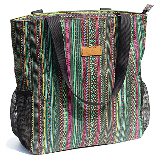 ESVAN Original Floral Water Resistant Large Tote Bag Shoulder Bag for Gym Beach Travel Daily Bags Upgraded - color: [A] G