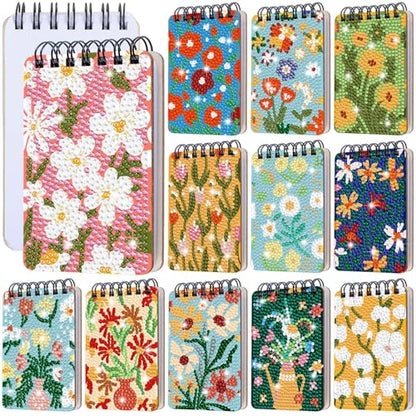 Fuyoooo 12 Pcs Floral Diamond Art Notebook for Adults, 4.72 x 2.83 Inch | Floral Diamond Art Kits, DIY Flower Print Cover Notebook Diamond Painting for Beginners, 5d Journal Art Notepad Accessories - style: Floral