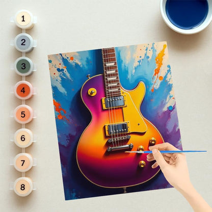 EnLvYY Electric Guitar Paint by Numbers Kit for Adults, DIY Acrylic Canvas Set for Beginners, Abstract Rock Music Wall Art, Gift for Musicians and Guitar Fans,8X12IN Framed