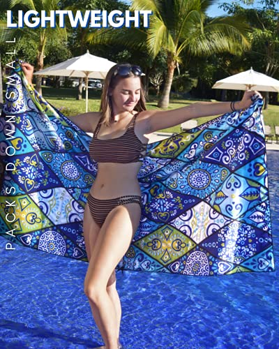 ECCOSOPHY Microfiber Beach Towel - Quick Dry, Sand Free and Oversized 71x35 - color: Mykonos