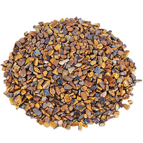 SUNYIK Tiger's Eye Tumbled Chips Stones with Solar Plexus Chakra Pillow | 0.5LB/230g Crushed Crystal Quartz Chips for 7 Chakra Healing Meditation Yoga Reiki Energy Balancing - color: Yellow/Yellow