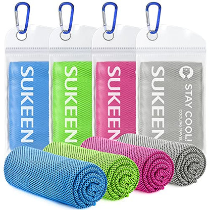 Sukeen 4 Pack Cooling Towels (40"x 12"), Cooling Neck Wraps, Soft Ice Towel - color: Blue/Grey/Green/Pink