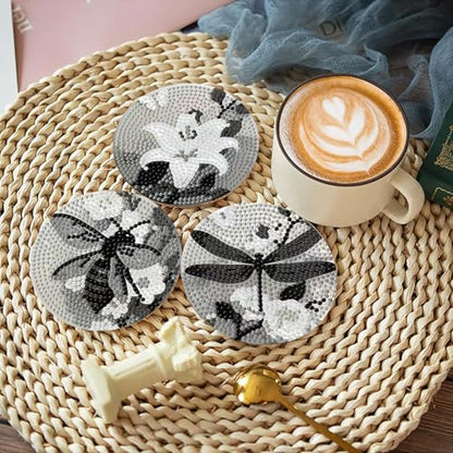 Clendo 8 Pcs Gothic Diamond Art Coasters Kit - DIY 5D Small Diamond Painting Coasters with Holder, Mini Diamonds Arts Kits for Adults Coaster, Gem Art Arts and Crafts for Adults - color: Jxbd134-us