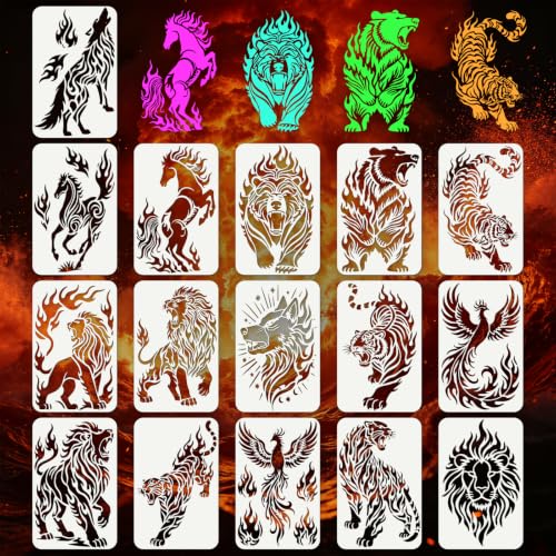 Animal Stencils for Crafts Reusable 16Pcs Painting Stencils(11X7 Inch) | DIY Art Stencil Furniture Decor Kit for Wood Embroidery Wall Silk Screen Journaling - color: Animal 6