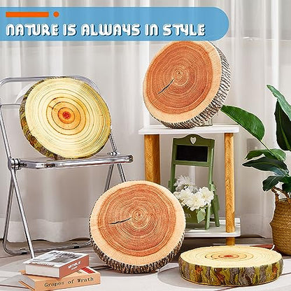 Juexica Decorative Round Wood Stump Throw Pillow Tree Floor Cushion, 6 Pcs