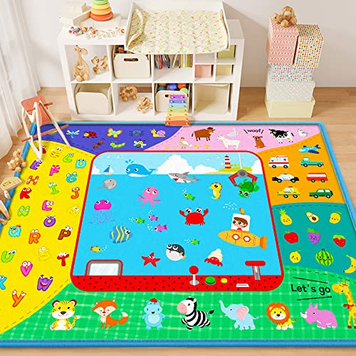 Soft Baby Play Mat for Floor,58"×44" Foldable Fabric Baby Crawling Mat Rug | Large Non-Slip Padded Educational ABC Playmat for Playing Area Tummy Time Gym Activity Mat for Infants Toddlers Boys Girls