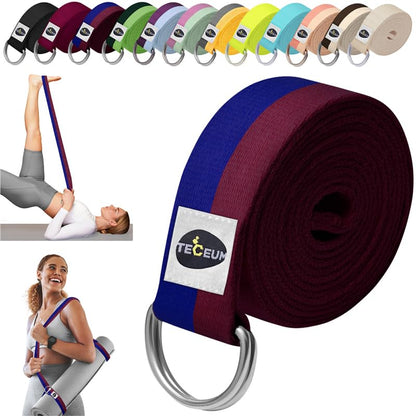 TECEUM 2 IN 1 Yoga & Mat Strap for Stretching – Cotton – 6/8/10 ft - color: Juicy Fig, size: 6 ft