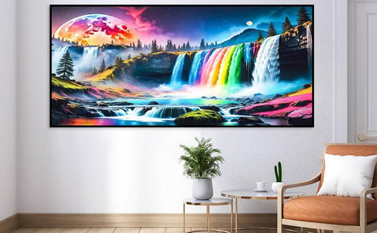 COHAYISY Large Waterfall Diamond Art Painting, DIY Landscape Pack Round Diamond Painting Kits for Adults Beginners, Crystal Rhinestones for Home Wall Decoration Gift 15.7x27.5inch - color: 25- 64 Rainbow Waterfall