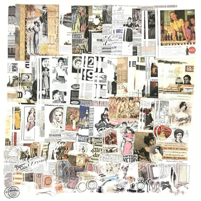 Esweny 200 Pieces Vintage Ephemera Scrapbooking Supplies Pack for Decoupage, Collage Craft, Notebooks, Album, Planners, Paper Scrapbook Stickers Kit (Retro) - style: Retro