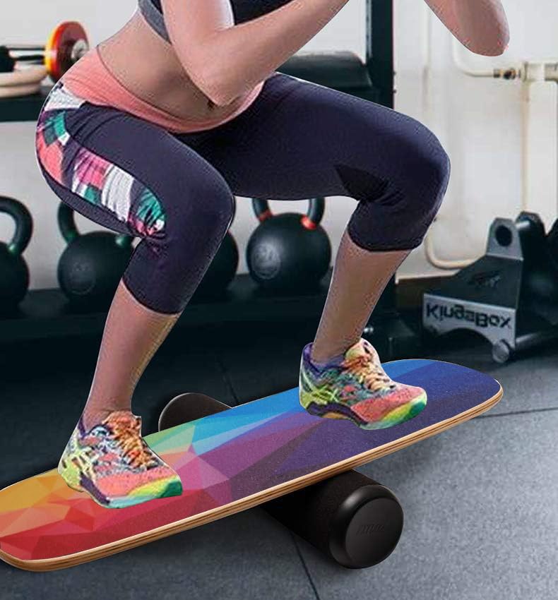 Balance Board Surf Trainer with Adjustable Stoppers - 2 Different Distance Options Balance Board for Surfing, Snowboarding, Skiing, Skateboarding, 300lbs Capacity - color: multicolour