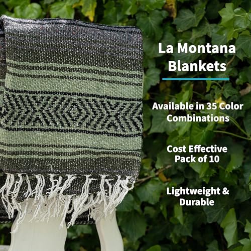 La Montana Bulk Falsa Mexican Blanket, 4 Pack, Dk Olive/Lt Olive/Charcoal - color: Dark Olive/Light Olive/Charcoal