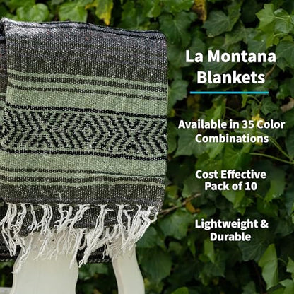 La Montana Bulk Falsa Mexican Blanket, 4 Pack, Dk Olive/Lt Olive/Charcoal - color: Dark Olive/Light Olive/Charcoal