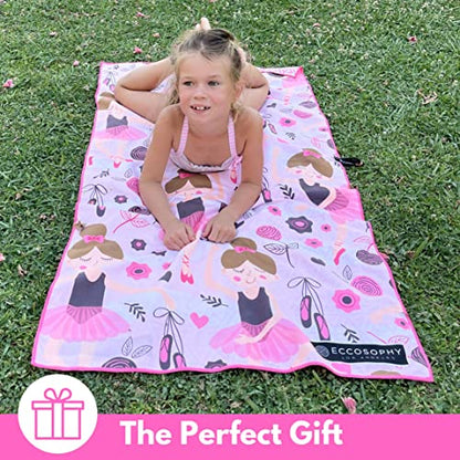 ECCOSOPHY Microfiber Kids Toddler Beach Towel, Quick Dry, Sand Free, 60x30 - color: Ballerina