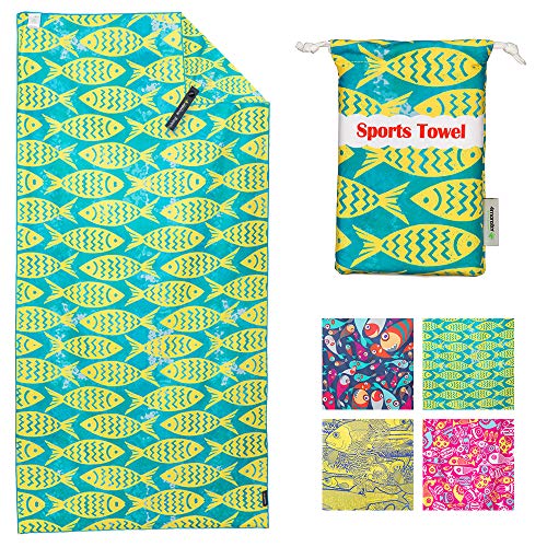 4Monster Quick Dry Beach Towel, Ultra Absorbent Microfiber Travel Towel, Lightweight & Compact for Beach, Swimming, Camping, Pool, Water Sports & Yoga - color: 05yellow-blue, size: 63.00" x 31.50"