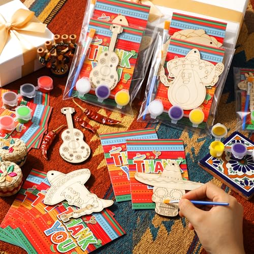 Saypacck 24 Pcs Mexican Taco Party Favors Wooden Paint Craft Kits | Mexican Taco Theme Painting Crafts, Fairy Princess Unicorn Party Supplies, Organza Bags Included for Goodie Bag Fillers - style: Mexican Taco