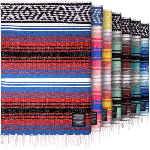 Hydration Nation Authentic Large Handwoven Mexican Striped Throw Blanket - Soft, Durable, Eco-Friendly - 70"x50" - Mariner - color: Mariner