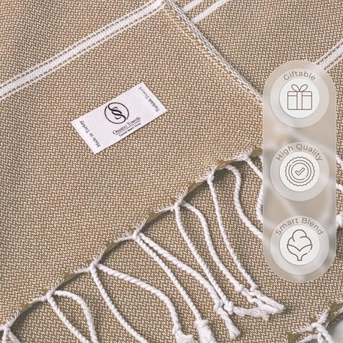 Ossano Turkish Beach Towel Absorbent & Lightweight Oversized (39" x 71") - Quick Dry, Versatile and Functional as Yoga Mat, Picnic Blanket/Travel Blanket, Flight, Gym and Bath Towels - Light Brown - color: Light Brown