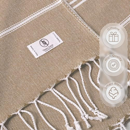Ossano Turkish Beach Towel Absorbent & Lightweight Oversized (39" x 71") - Quick Dry, Versatile and Functional as Yoga Mat, Picnic Blanket/Travel Blanket, Flight, Gym and Bath Towels - Light Brown - color: Light Brown