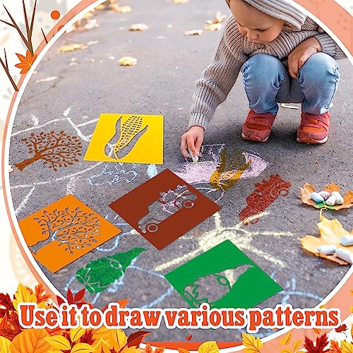 Henoyso 24 Pcs Fall Thanksgiving Stencil for Kids 8 Inch Reusable Templates | Plastic, Drawing Painting Templates, Autumn Pumpkin Maple Leaf, Yellow, Orange, Wood Paper Scrapbook, Wedding DIY Art Crafts - style: Fall Style