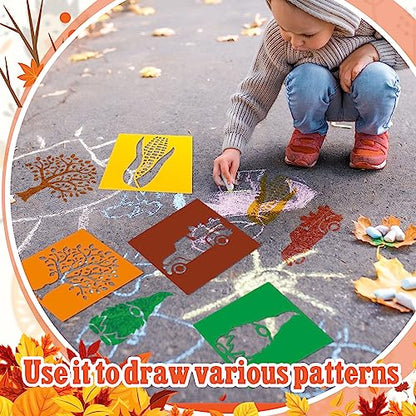 Henoyso 24 Pcs Fall Thanksgiving Stencil for Kids 8 Inch Reusable Templates | Plastic, Drawing Painting Templates, Autumn Pumpkin Maple Leaf, Yellow, Orange, Wood Paper Scrapbook, Wedding DIY Art Crafts - style: Fall Style