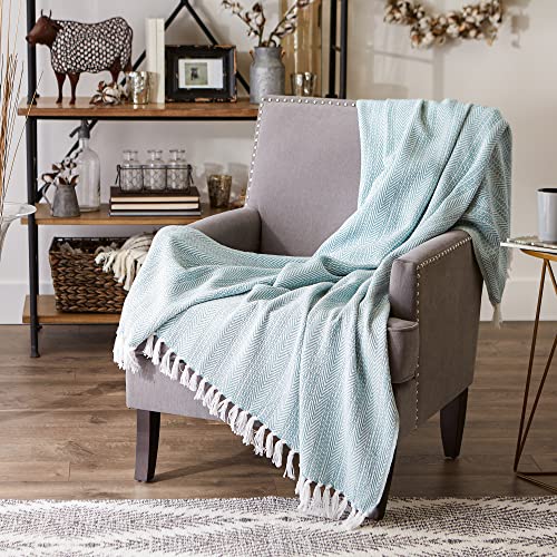 DII Herringbone Striped Collection Cotton Throw Blanket, 50x60, Aqua - color: Aqua, size: 50x60"