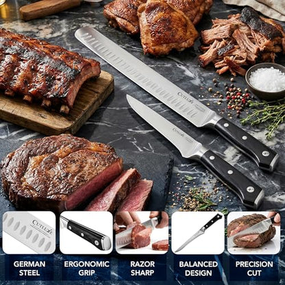 Cutluxe Carving Knife Set, Brisket Slicing & Boning Knife for Meat & BBQ | Razor Sharp German Steel, Full Tang Ergonomic Handle – Grilling Gift for Men, Artisan Series - size: 2 Pcs BBQ Set