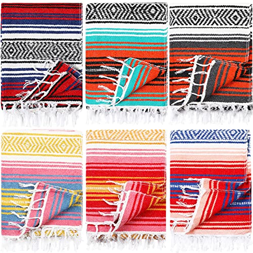 6 Pcs Mexican Blankets Bulk Yoga Authentic Throw Mexican Serape Blanket Large Colorful Striped Falsa with Fringed for Outdoor Camping Beach Picnic Home Decor (Orange Green) - color: Bright Colors
