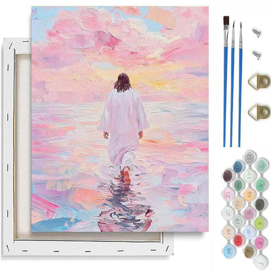 VIGEGU Beach Paint by Numbers Kit for Adults Beginner with Framed | Jesus Easy Adult Paint by Number Kits on Canvas DIY Painting for Beginners Art by Numbers for Home Wall Decor 10x12 Inch - color: Paint by Numbers kit for Adults-1124-6