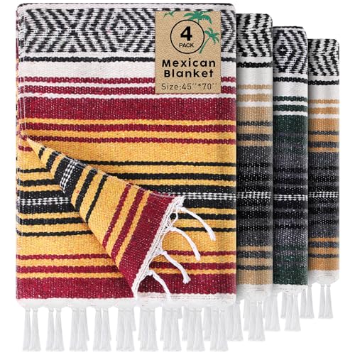Oudain 4 Pack Mexican Blankets 45 x 70 Inch Woven Serape Throw Blanket, Baja Yoga Blanket for Beach Picnic Camping Boho Couch Decor Travel Outdoor (Fall Color) - color: Fall Color